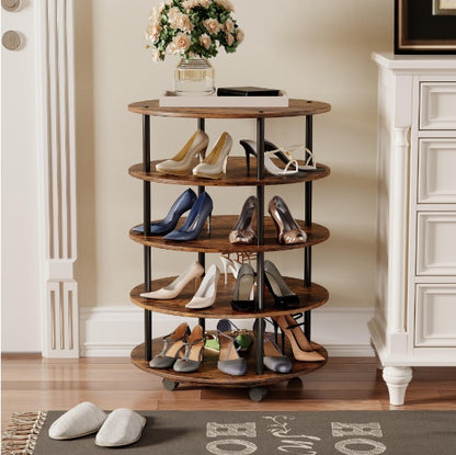 Wooden Swivel Shoe Rack Tower